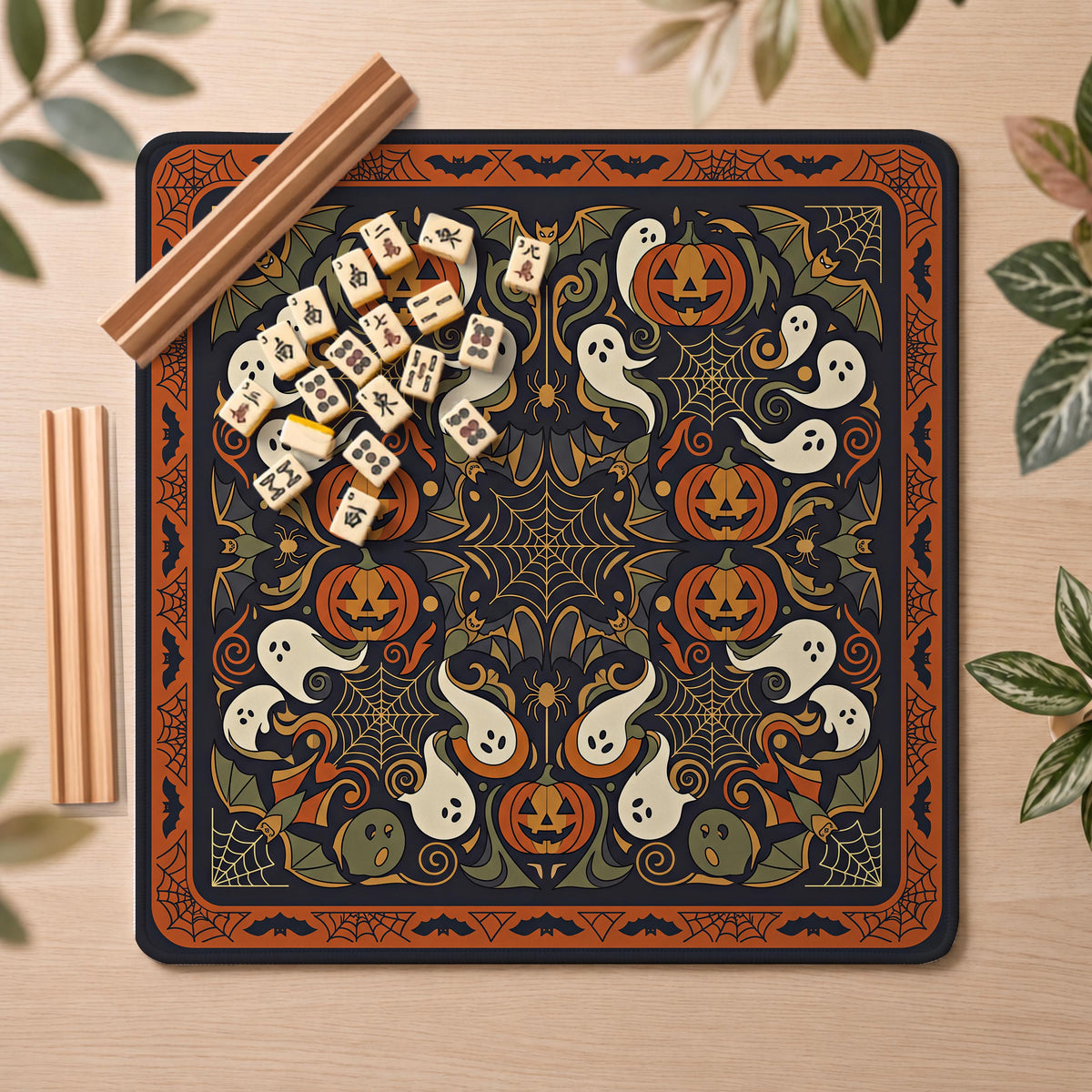 Spooky Pumpkin Mahjong Playmat, Halloween Mah jong Mat Lover Gift