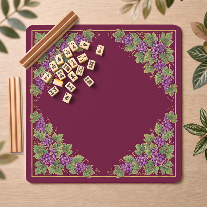 Wine Mahjong Mat, Burgundy Grapevine Print, Non-Slip Fabric with Storage Bag