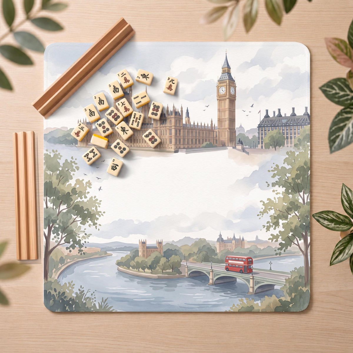 Big Ben Mahjong Mat, London Landmark Travel Print, Non-Slip Fabric with Storage Bag