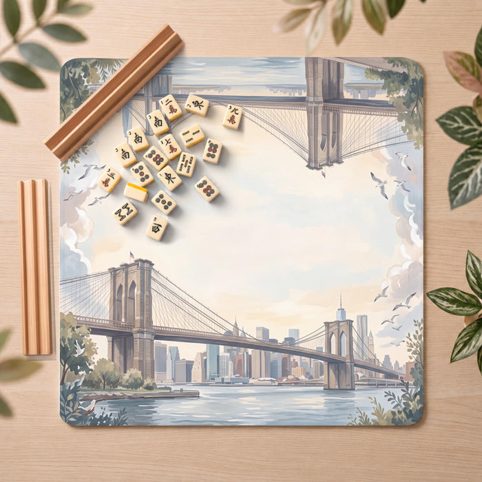 Brooklyn Bridge Mahjong Mat, NYC Landmark Travel Print, Non-Slip Fabric with Storage Bag