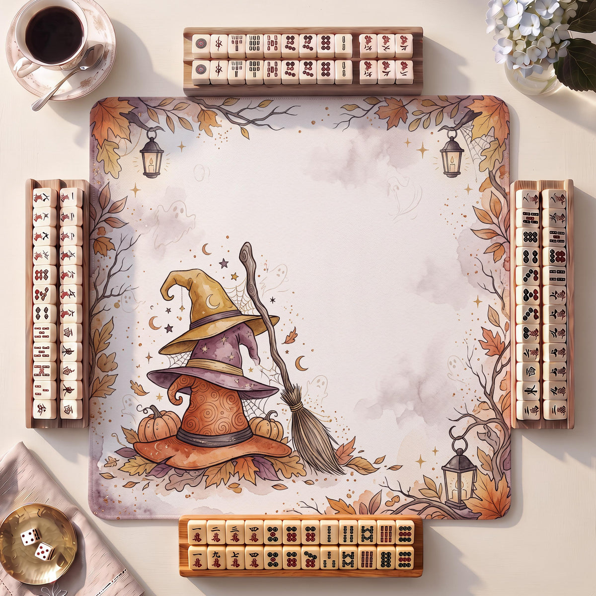 Mahjong Mat, Witches Hat Stack Halloween Watercolor Print - American Mahjong Gifts and Accessories
