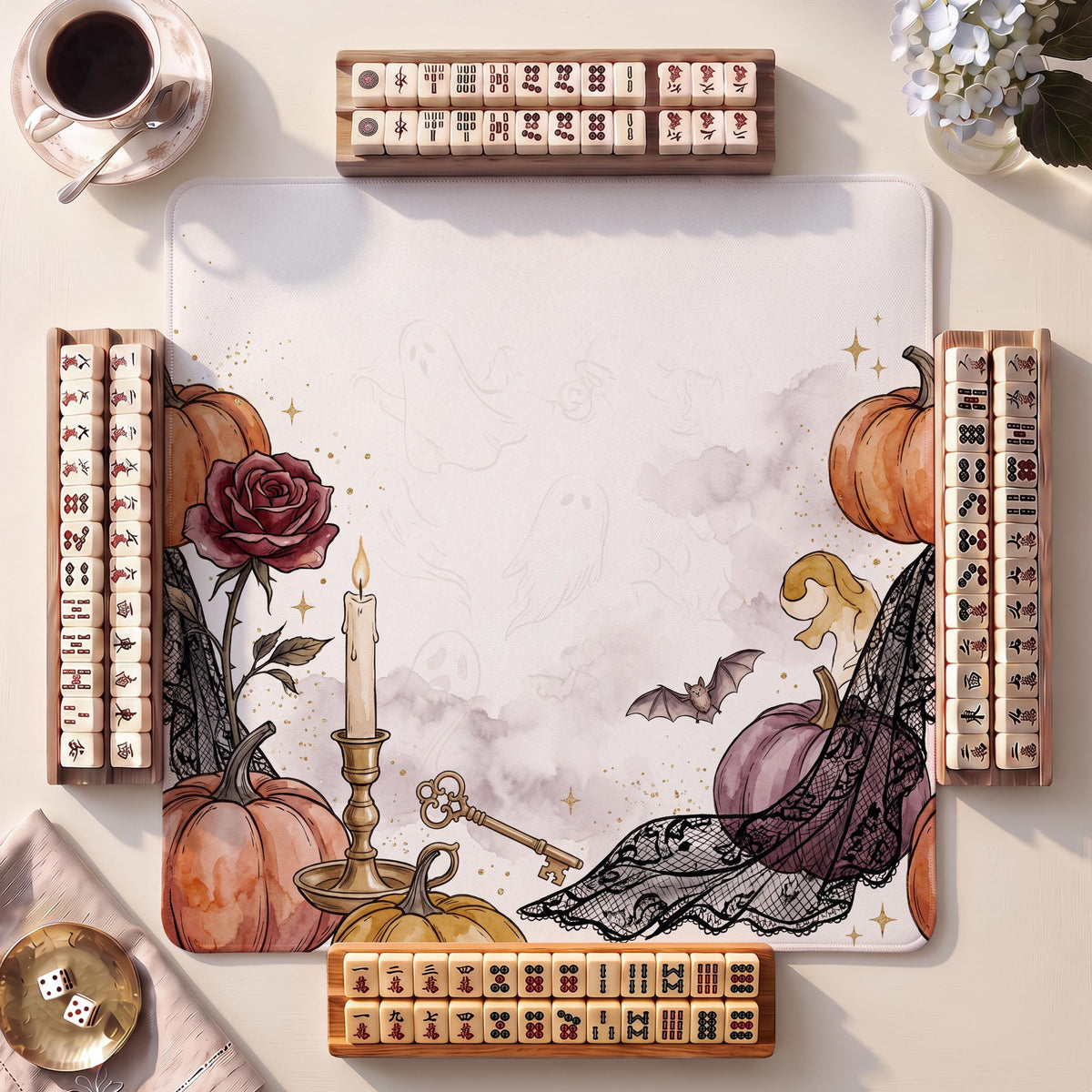 Mahjong Mat, Vampire Gothic Halloween Watercolor Print - American Mahjong Gifts and Accessories