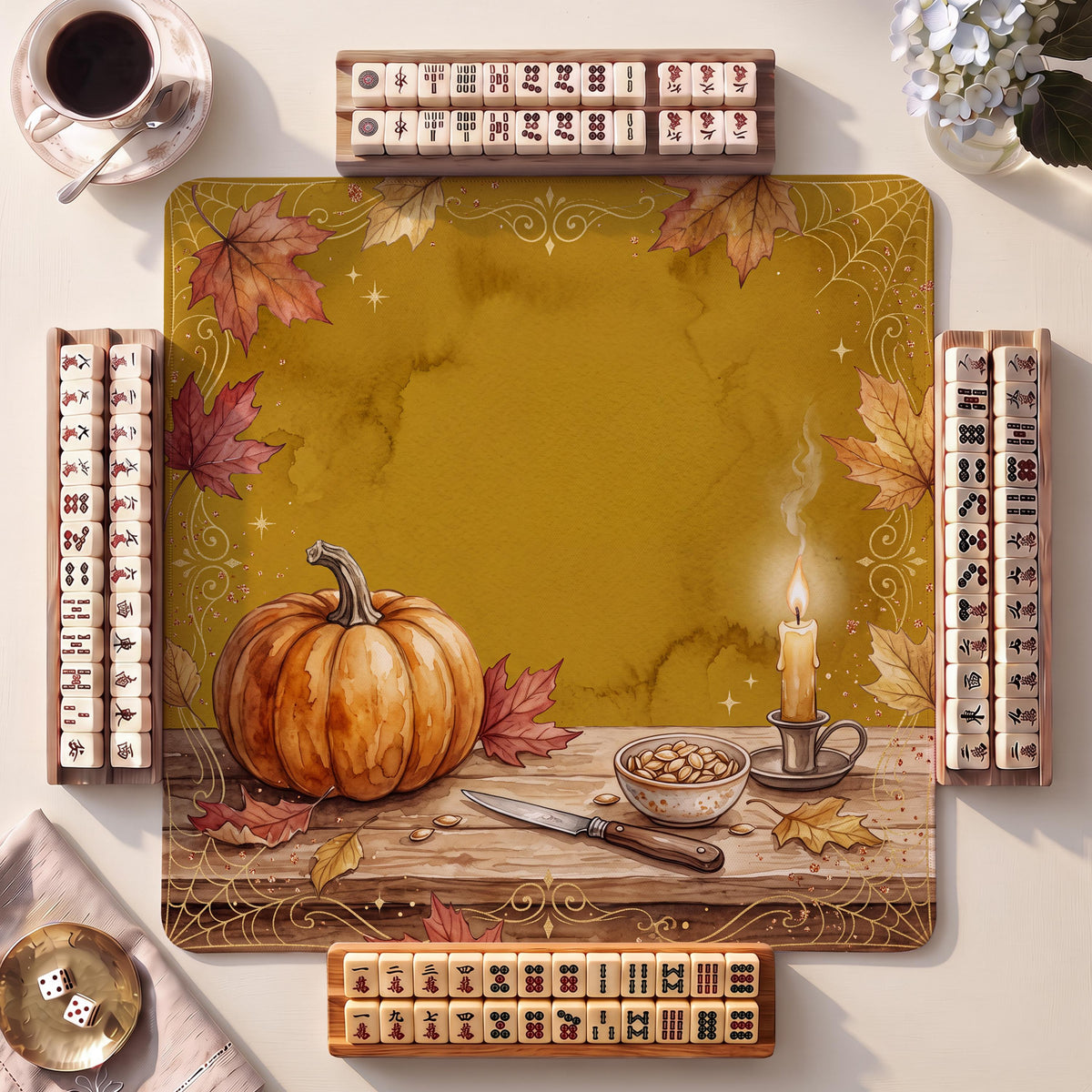 Mahjong Mat, Carving Station Halloween Watercolor Print - American Mahjong Gifts and Accessories