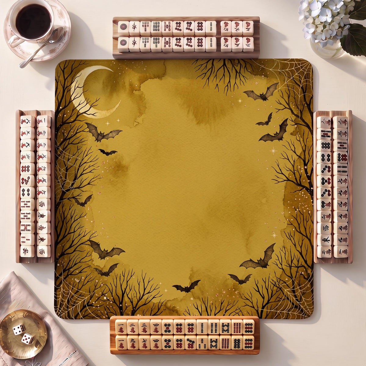 Mahjong Mat, Bat Forest Halloween Watercolor Print - American Mahjong Gifts and Accessories