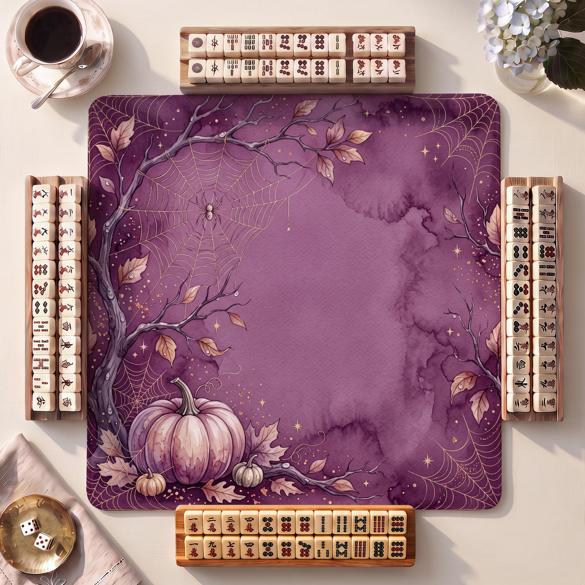 Mahjong Mat, Dewy Web Halloween Watercolor Print - American Mahjong Gifts and Accessories