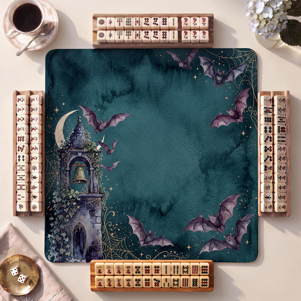 Mahjong Mat, Bat Colony Halloween Watercolor Print - American Mahjong Gifts and Accessories