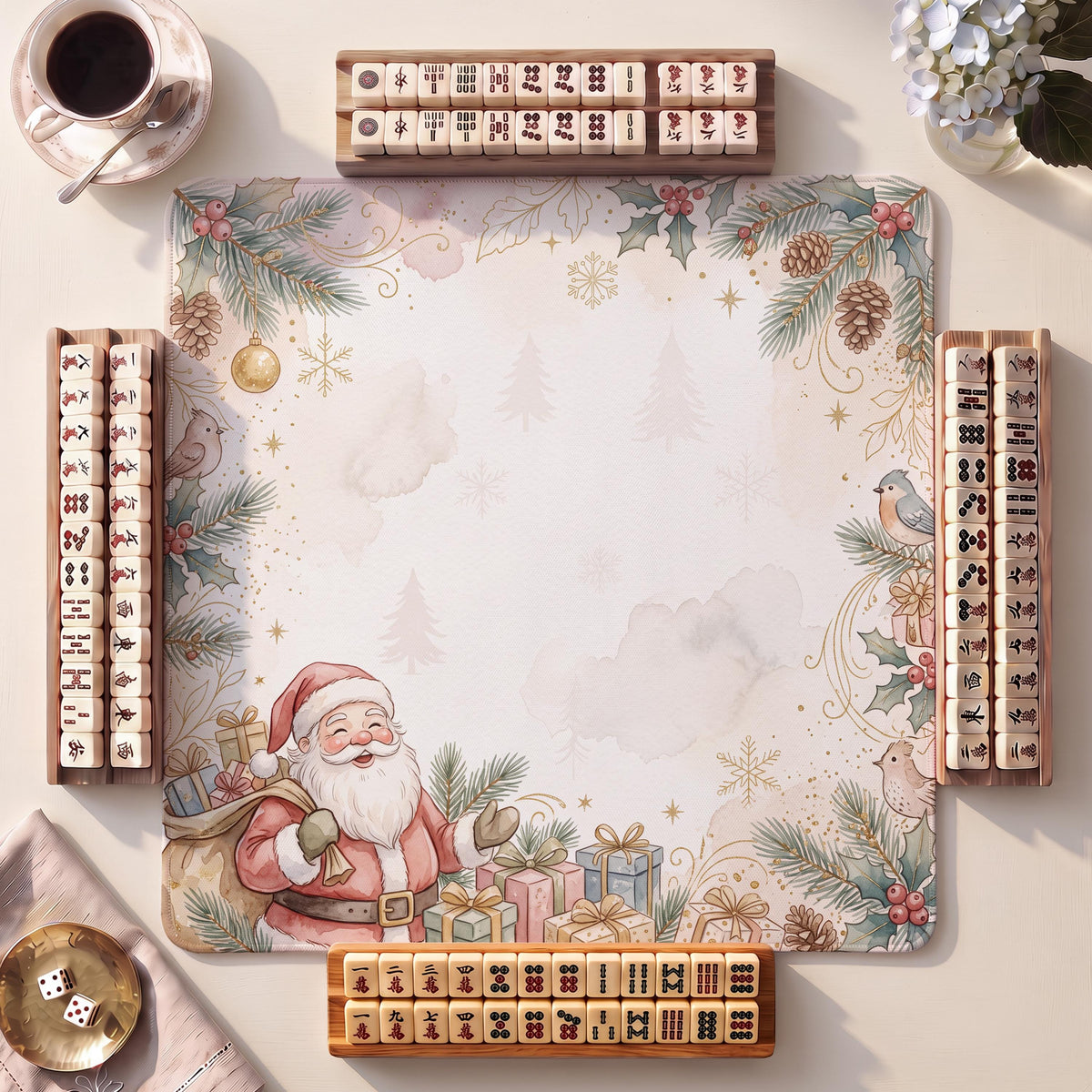 Mahjong Mat, Santa Gifts Christmas Watercolor Print - American Mahjong Gifts and Accessories