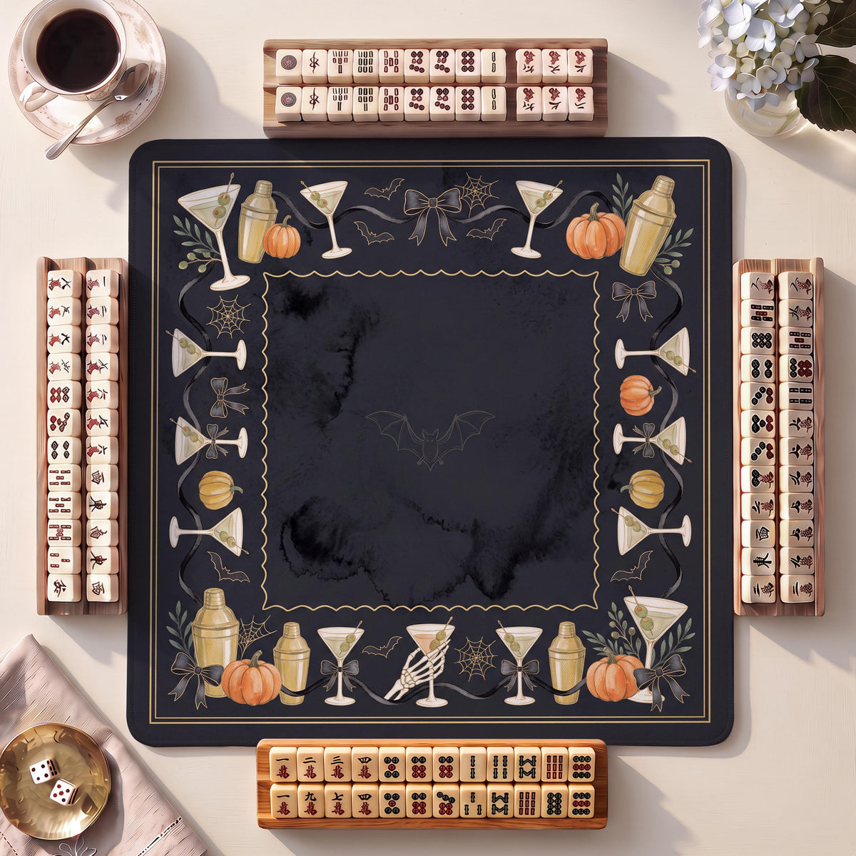 Mahjong Mat, Halloween Chic Martini Halloween Watercolor Print - American Mahjong Gifts and Accessories