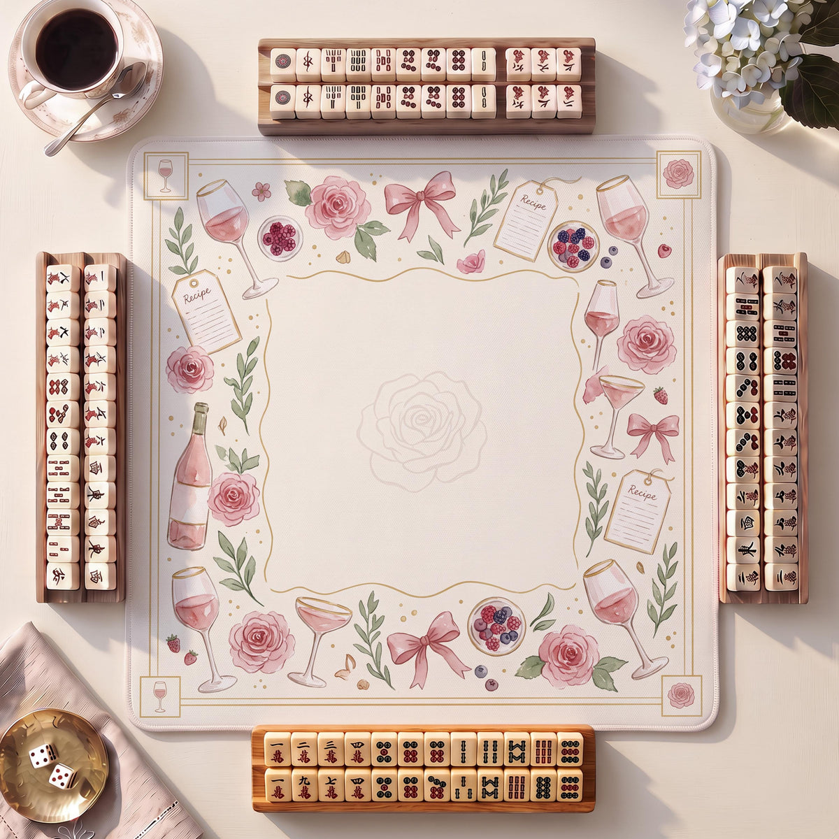 Mahjong Mat, Rosé All Day Watercolor Print - American Mahjong Gifts and Accessories