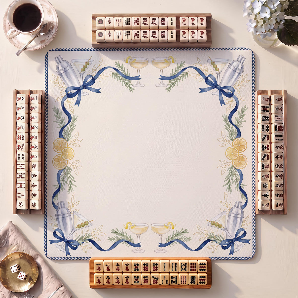 Mahjong Mat, Coastal Country Club Watercolor Print - American Mahjong Gifts and Accessories