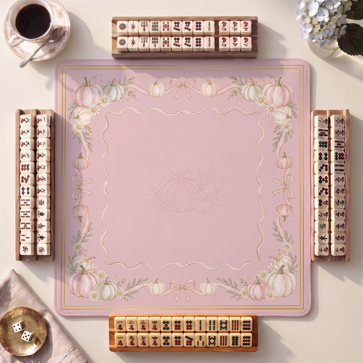Mahjong Mat, Dusty Rose Pumpkin Patch Halloween Watercolor Print - American Mahjong Gifts and Accessories