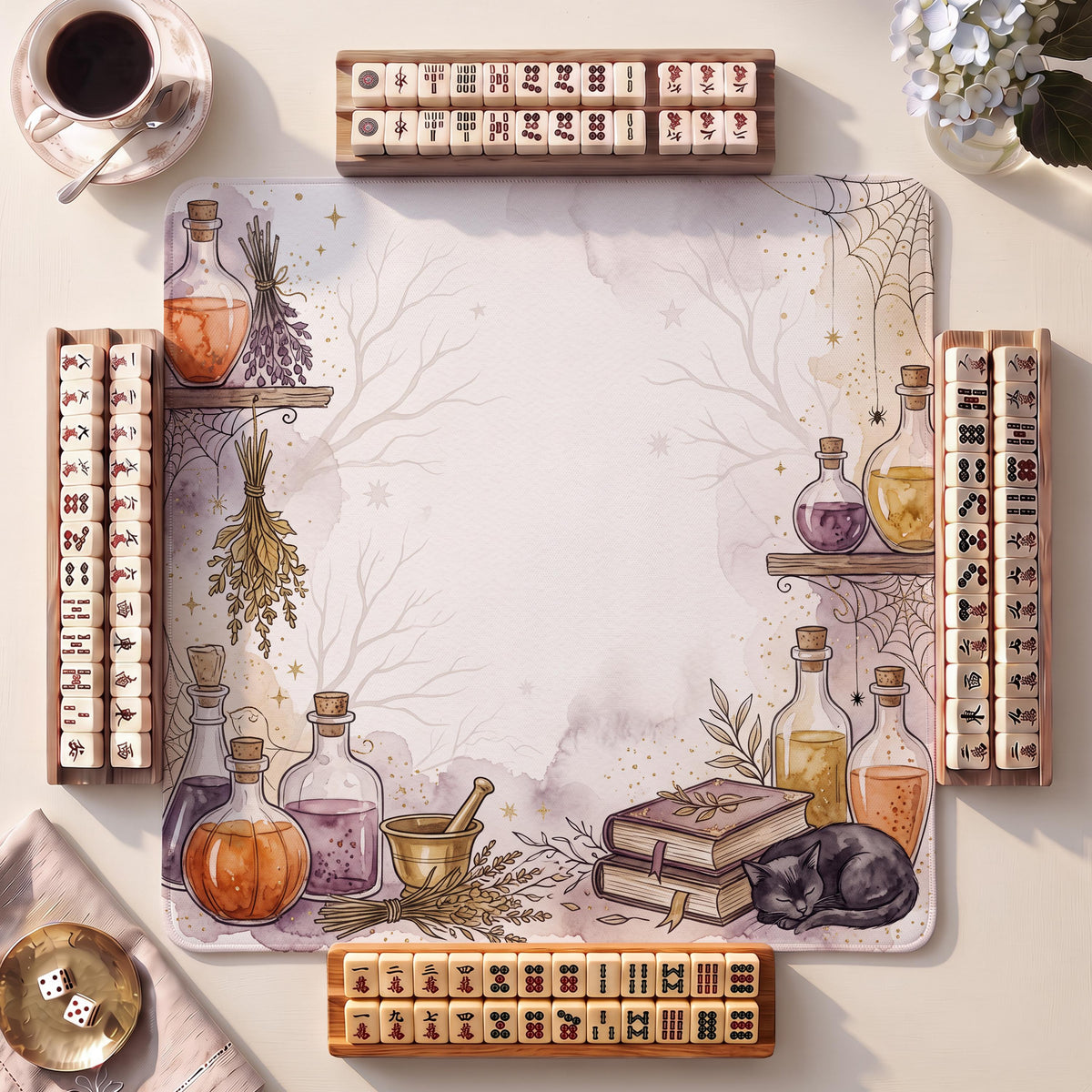 Mahjong Mat, Witch Apothecary Halloween Watercolor Print - American Mahjong Gifts and Accessories