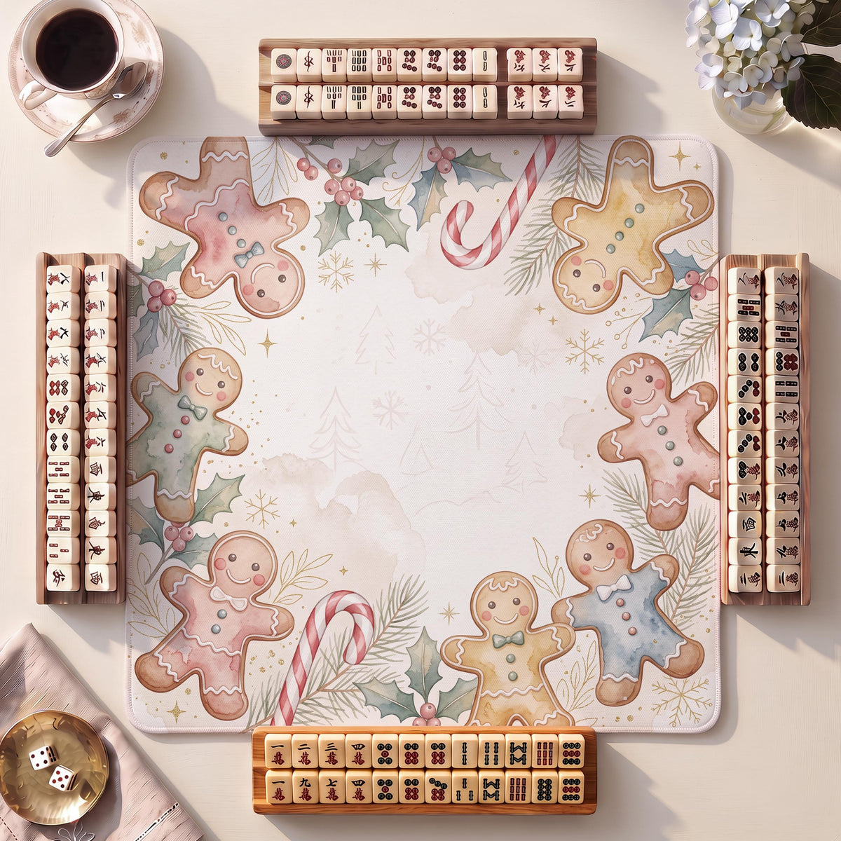 Mahjong Mat, Gingerbread Cookies Christmas Watercolor Print - American Mahjong Gifts and Accessories