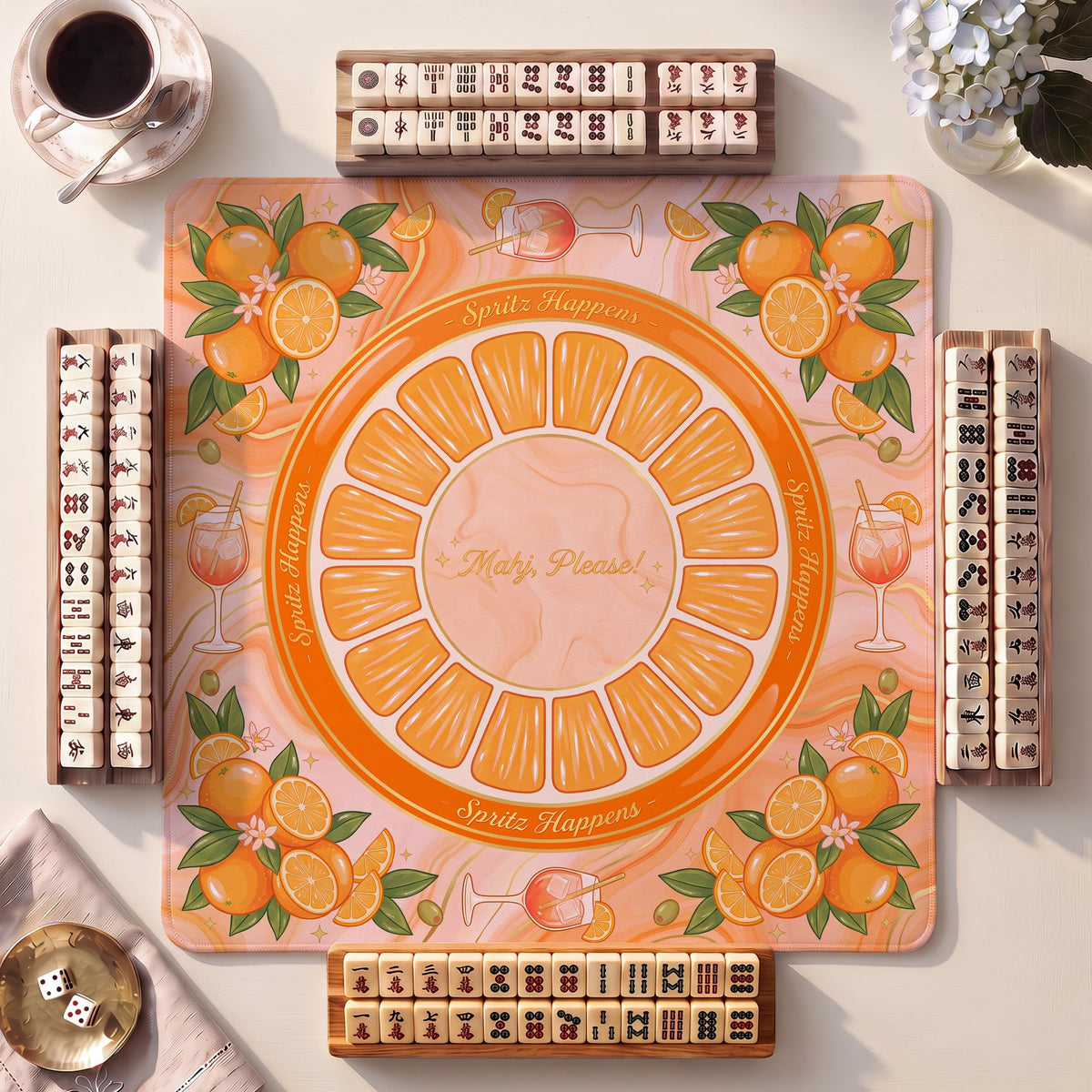 Mahjong Mat, Spritz Happens Aperol Orange Ring Cocktail - American Mahjong Gifts and Accessories