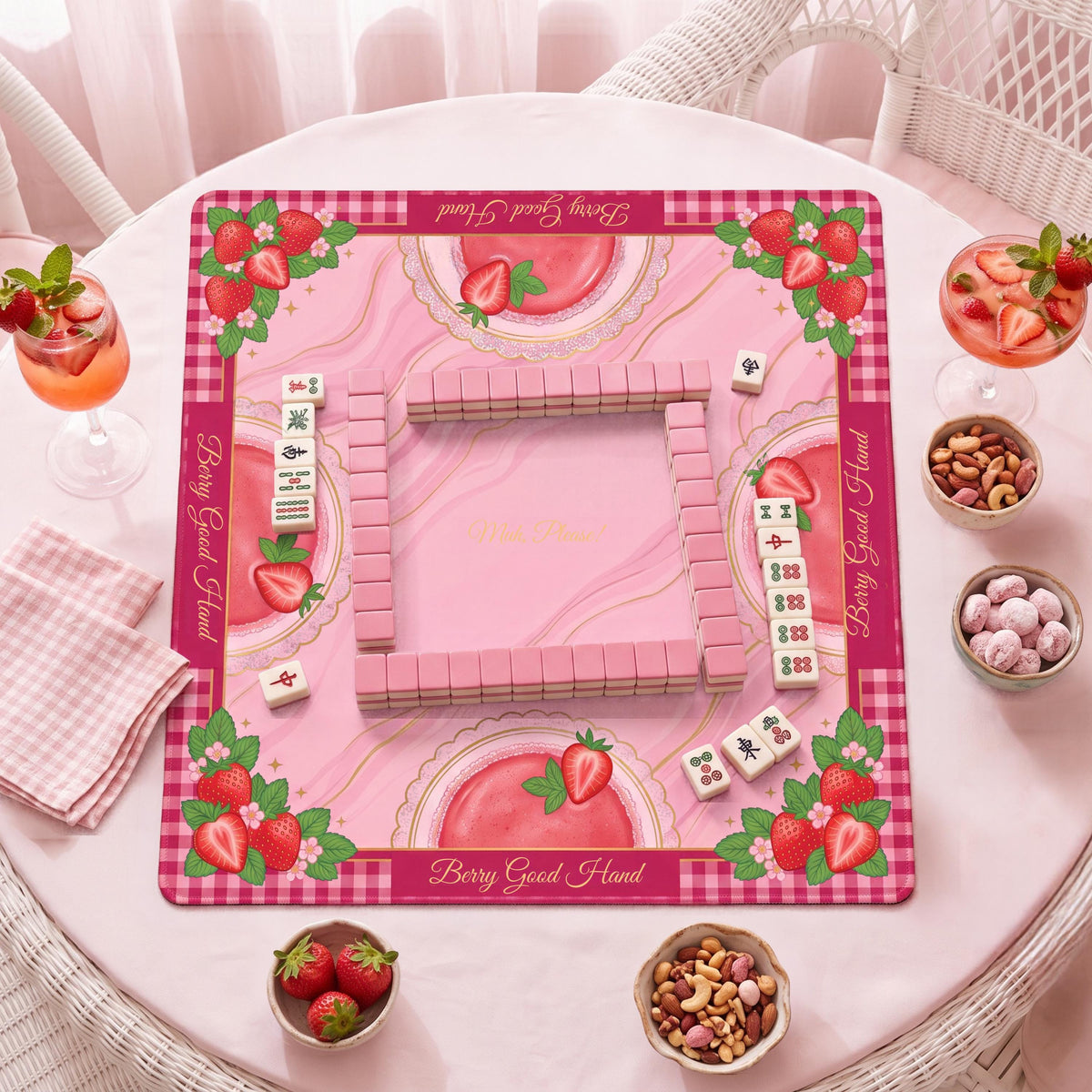 Mahjong Mat, Berry Good Hand Strawberry Daiquiri Cocktail Print - American Mahjong Gifts and Accessories