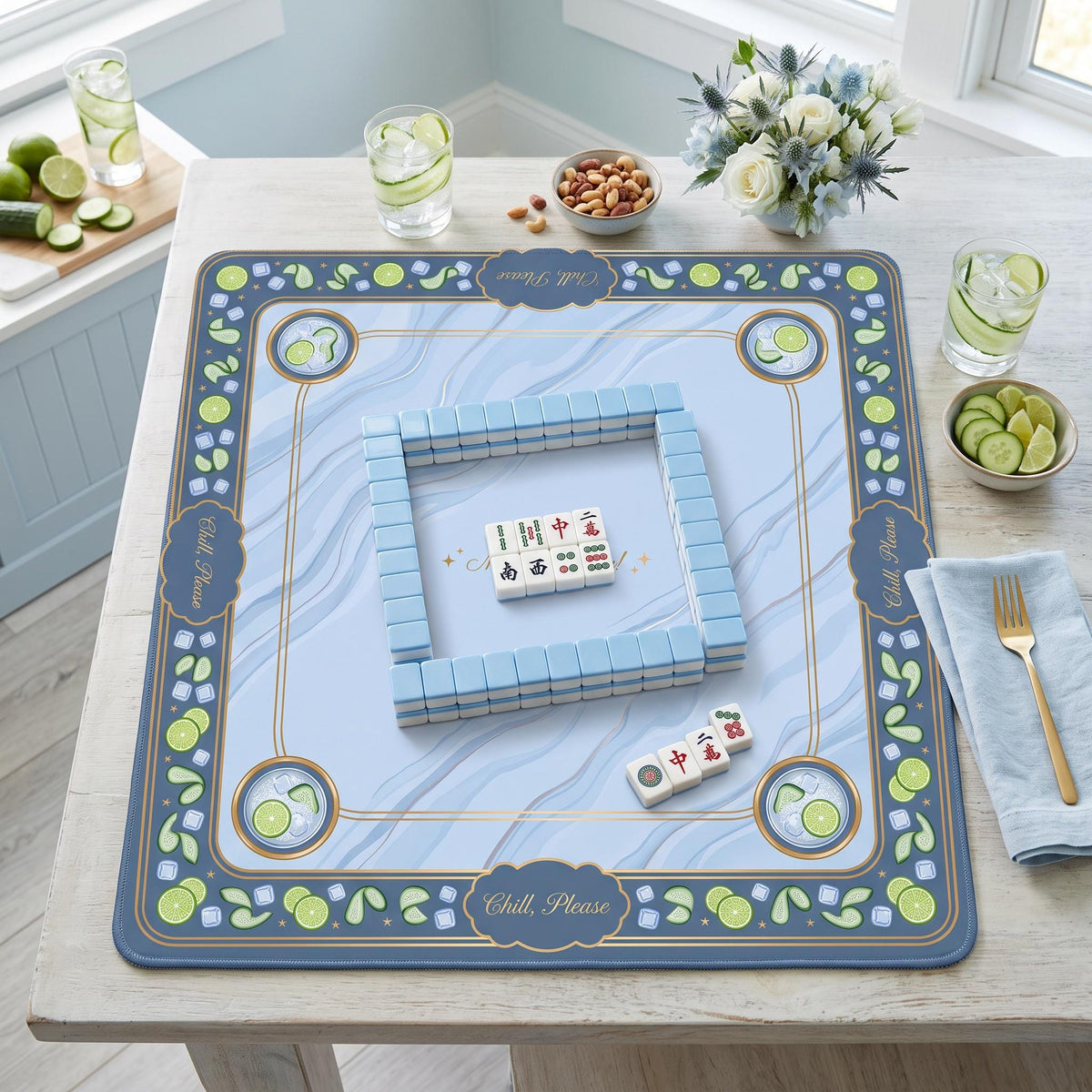 Mahjong Mat, Chill Please Vodka Soda Cocktail Print - American Mahjong Gifts and Accessories