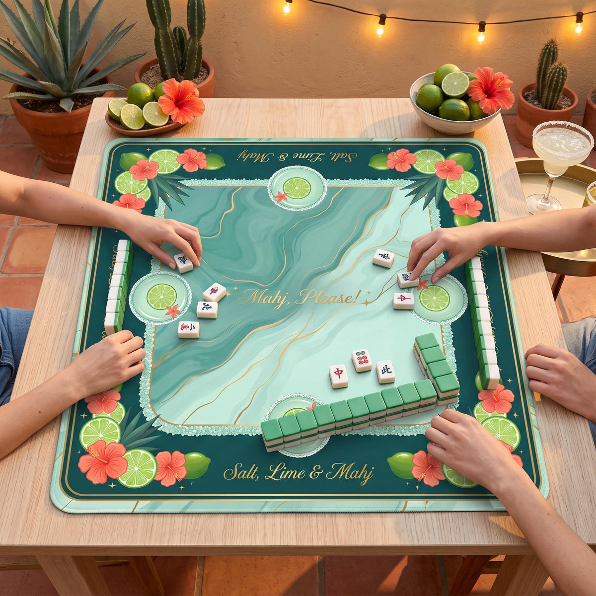 Mahjong Mat, Salt Lime Margarita Night Cocktail Print - American Mahjong Gifts and Accessories